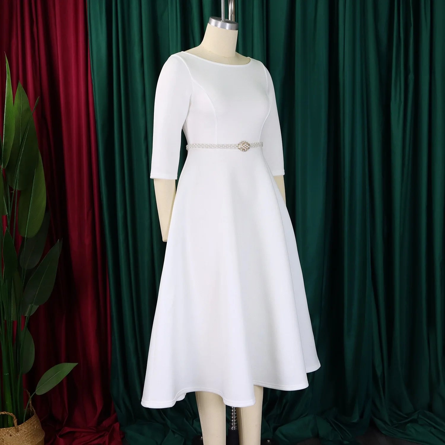 Vestidos de lujo para mujer, cuello redondo, manga larga, con cinturón en la cintura, cintura alta, plisados, línea A, hasta el tobillo, elegantes vestidos de cumpleaños para mujer