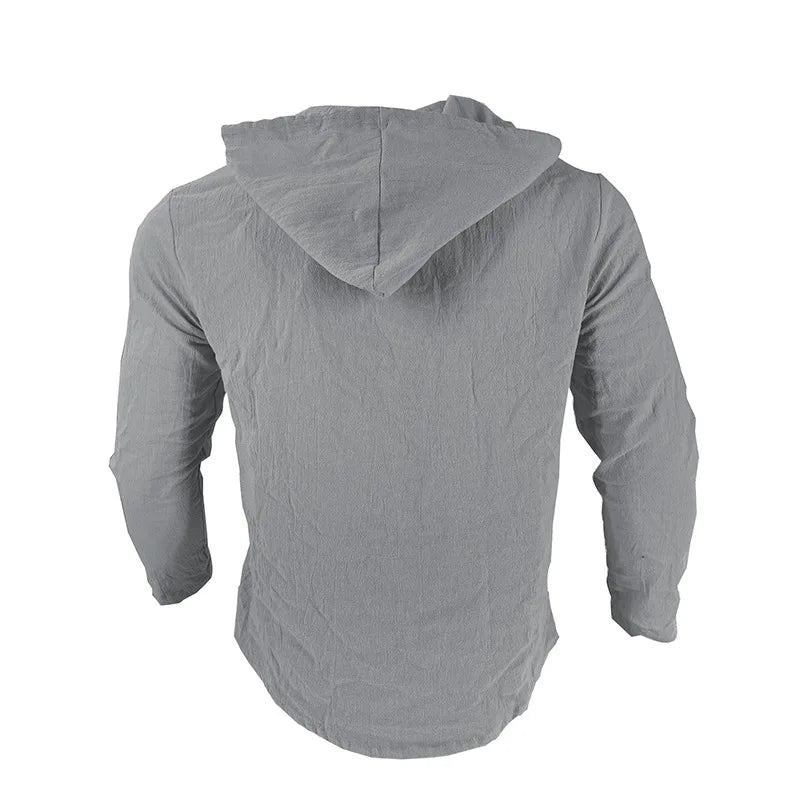 Camisas casuales de playa para hombre, de algodón y lino, con capucha, de manga larga, para hombre, holgada, de color liso, con botones, cárdigan, ropa de calle.