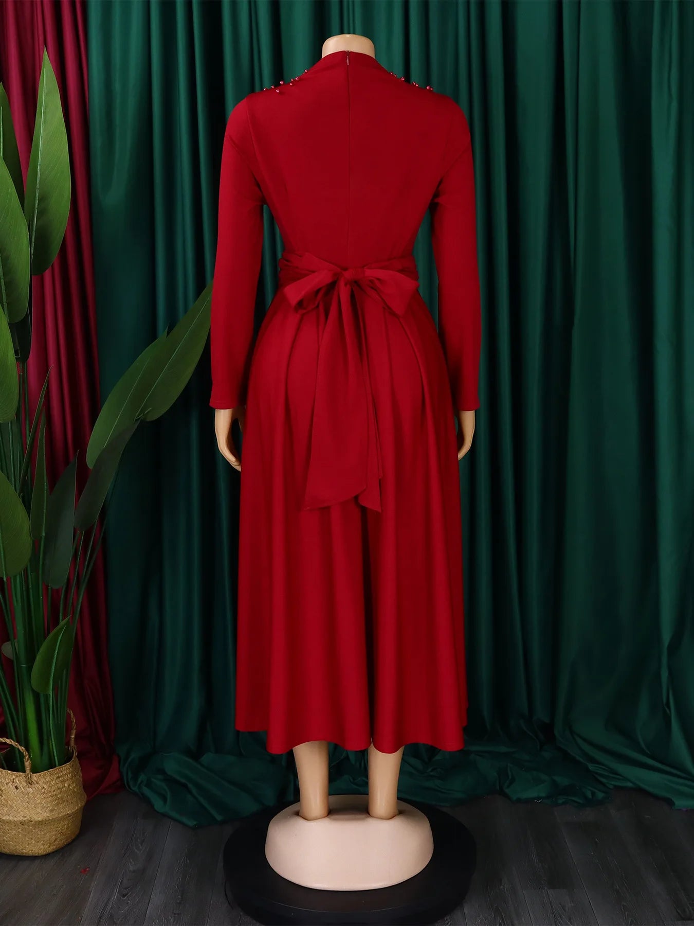 Vestido Elegante Africano para Mujer, Vestidos de Noche con Cuello Alto y Cuentas a la Moda, Vestido Delgado de Temperamento para Mujer, Vestidos Casuales de Manga Larga
