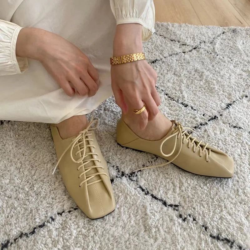Zapatillas de mujer Zapatos de verano Zapatos de mujer Nuevos casuales Rosas PU Con cordones Bajo Goma Básico Atado en cruz Ocio Primavera Cuadrado