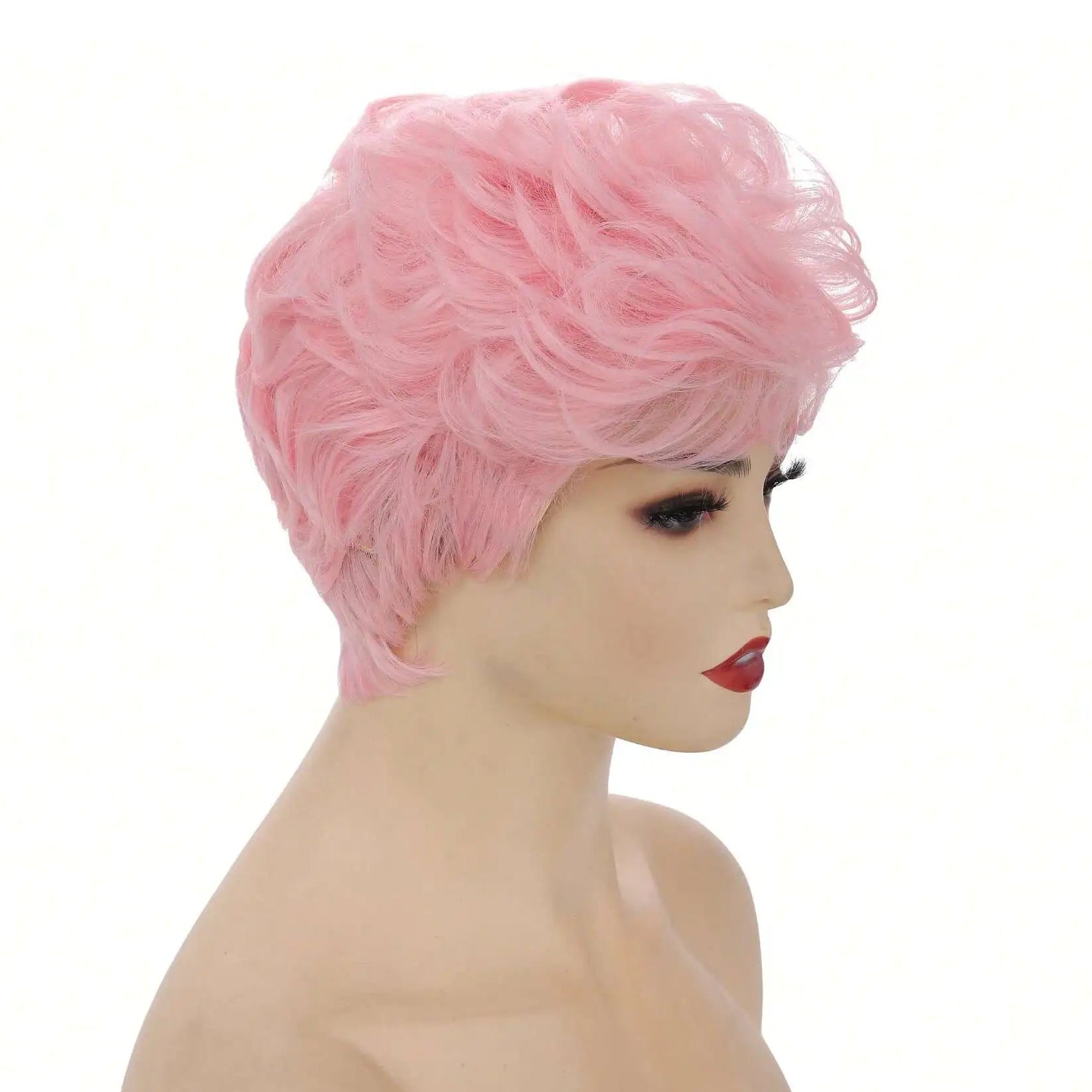 Perruque rose bouclée style pixie