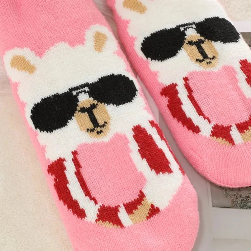 Fuzzy Thermal Sock Women Winter Warm Funny Bear Sheep Cute Kawaii Non Slip Cartoon Sleeping Soft Comfy Female Floor Slipper Sock