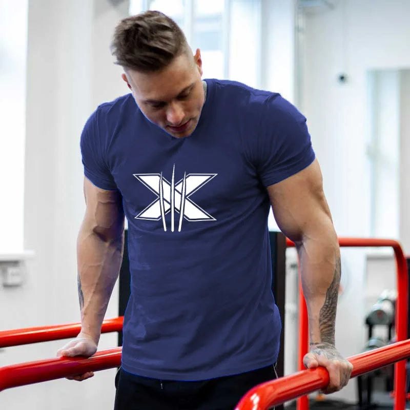 Ropa de gimnasio para hombre, camiseta de manga corta de algodón deportivo, para correr, entrenamiento, ajustada, estampada, sudadera, camisetas casuales