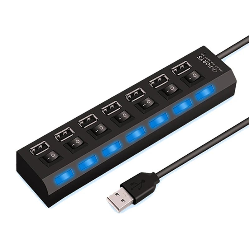 7 Ports USB HUB USB Switch Usb Splitter Adapter High Speed Multi HUB USB2.0 Extension HUB with On/Off Switch For Computer Laptop