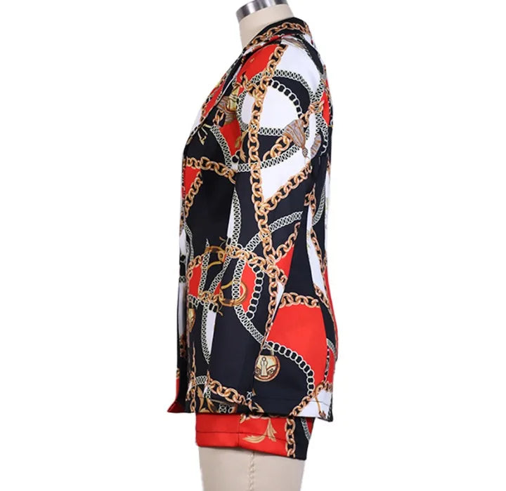 Conjunto de dos piezas de shorts para mujer, trajes de otoño e invierno, a la moda, estampado de leopardo, casual, blazer de manga larga y pantalones cortos
