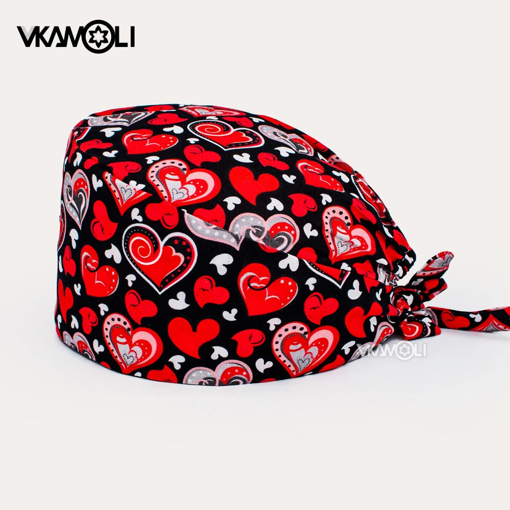 Gorros de enfermería de moda ajustables de algodón con estampado de flores Sombreros ajustables de alta calidad que absorben el sudor Gorro elástico multicolor