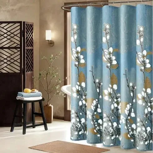 Shower Curtains 180cm Floral Print Elegant with Grommets Curtain for Bathroom Waterproof Fabric with Hooks Decorative Spa Hotel