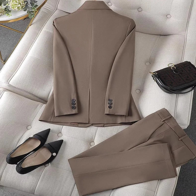 Elegante dresser for kvinner vår og høst Luksuriøs arbeidsplasstemperament Dobbeltspent dressbukser Dress Uformelt forretningssett
