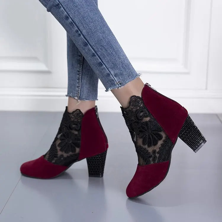 Zapatos de tacón de encaje para mujer, sandalias romanas de moda para mujer, zapatos de mujer transpirables, elegantes zapatos de tacón para mujer, nuevas sandalias de tacón de malla