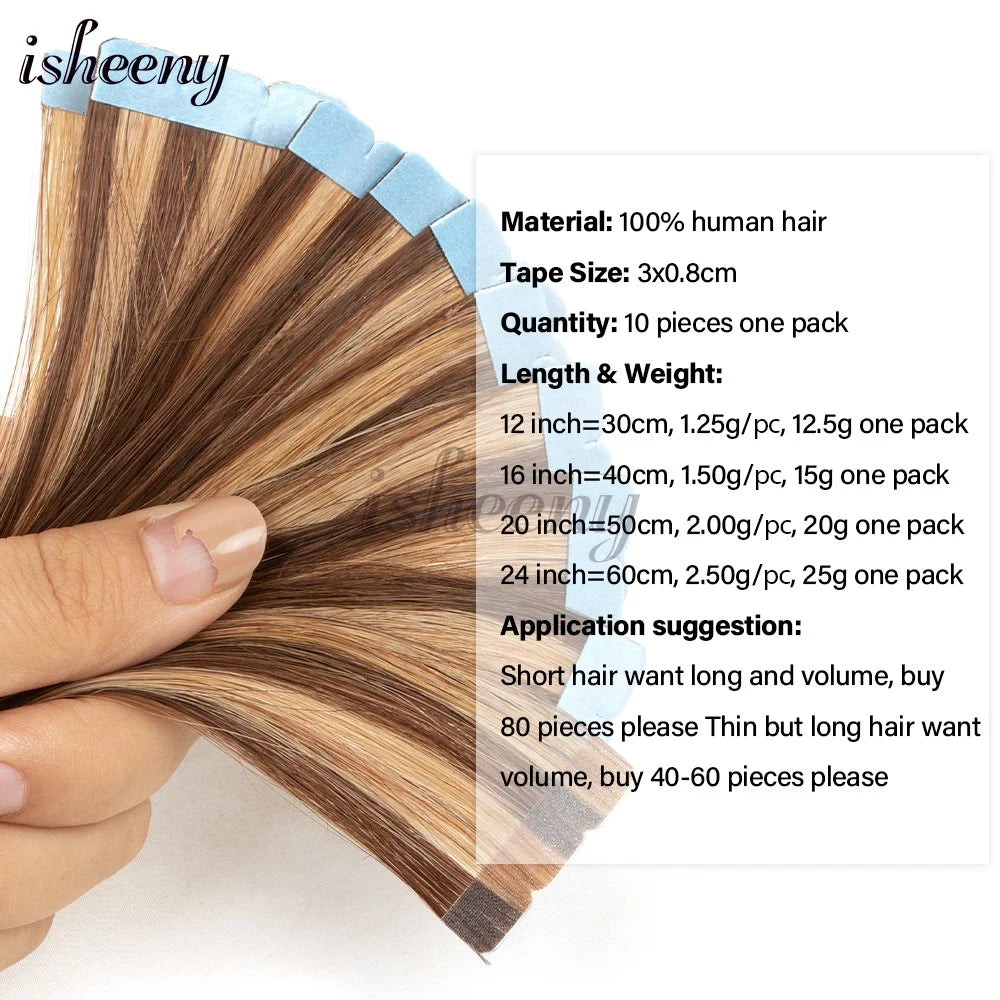 12-24'' Invisible Mini Tape in Human Hair Extensions Invisible Adhesive Seamless Tape in Hair Machine Remy Natural Straight Hair