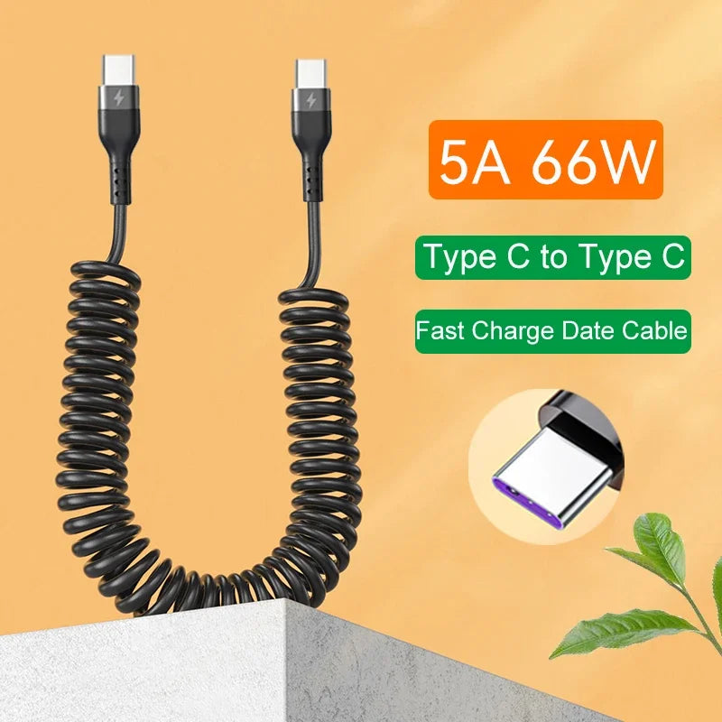 Cable telescópico de carga rápida para coche USB tipo C 66W 5A, tipo C a tipo C para iPhone 15 Samsung Huawei Xiaomi Redmi OnePlus