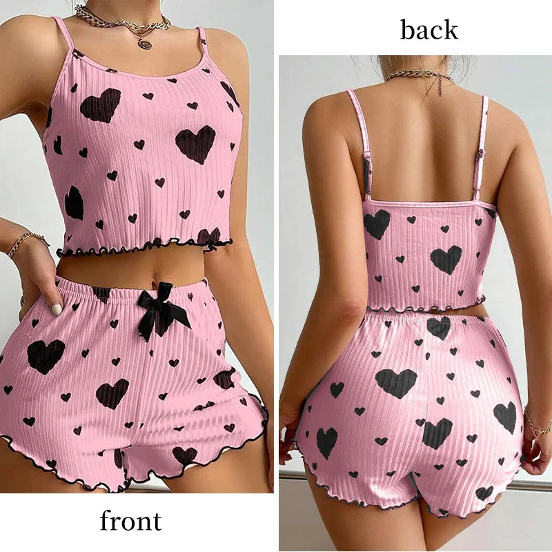 Ensemble pyjama 2 pièces pour femme, débardeur court et short, taille SML, blanc, respirant, doux, décontracté, imprimé Love