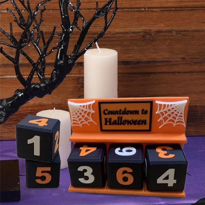 ABJI-For Indoor Home Party Halloween Countdown Decoration Holiday Tabletop Ornament Decorative Countdown Block