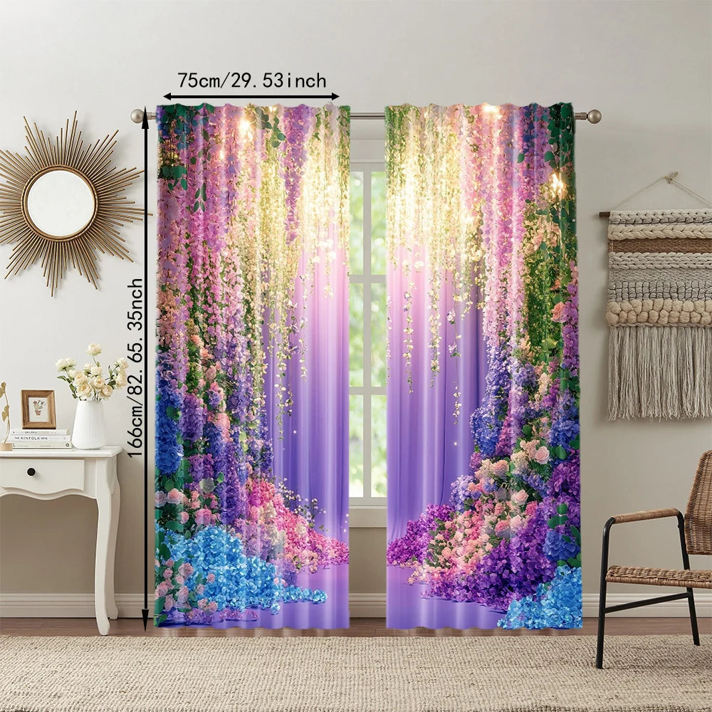 2 Piezas Cortina de Ventana Multiusos Ensoñadora Material de Poliéster Elegante Patrón Floral Diseño de Cortinas para Ventana Estética para la Decoración de Habitaciones