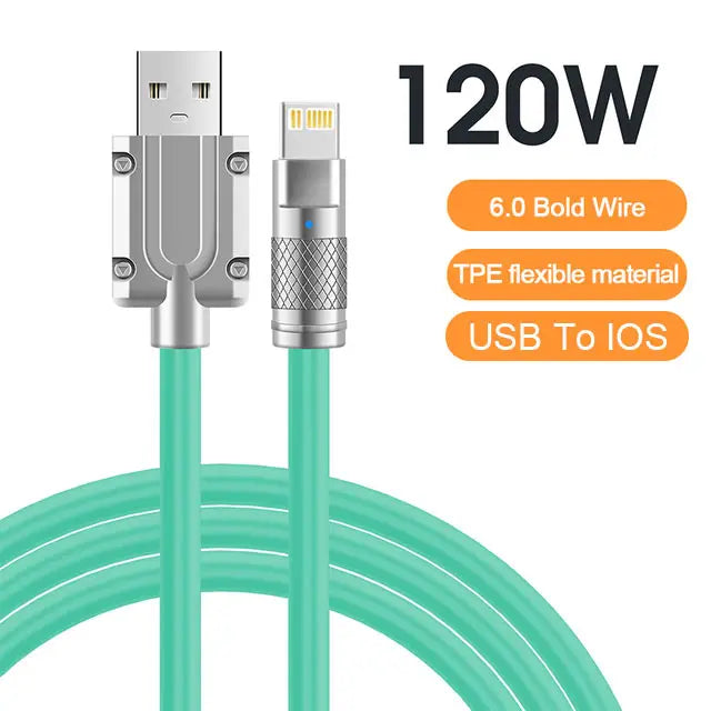 Cable de datos USB C de silicona líquida de carga súper rápida 120W 6A para iPhone 14 15 Huawei Samsung Xiaomi Cargador rápido Tipo C