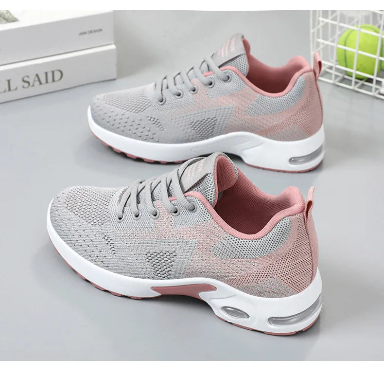Zapatillas de running para mujer, nuevas, de primavera, de talla grande, informales, transpirables, con cordones, con cámara de aire, deportivas