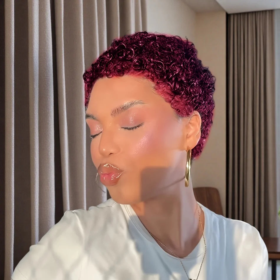 Afro Kinky Curly Pixie Cut Wig – Human Hair, Full Machine-Made