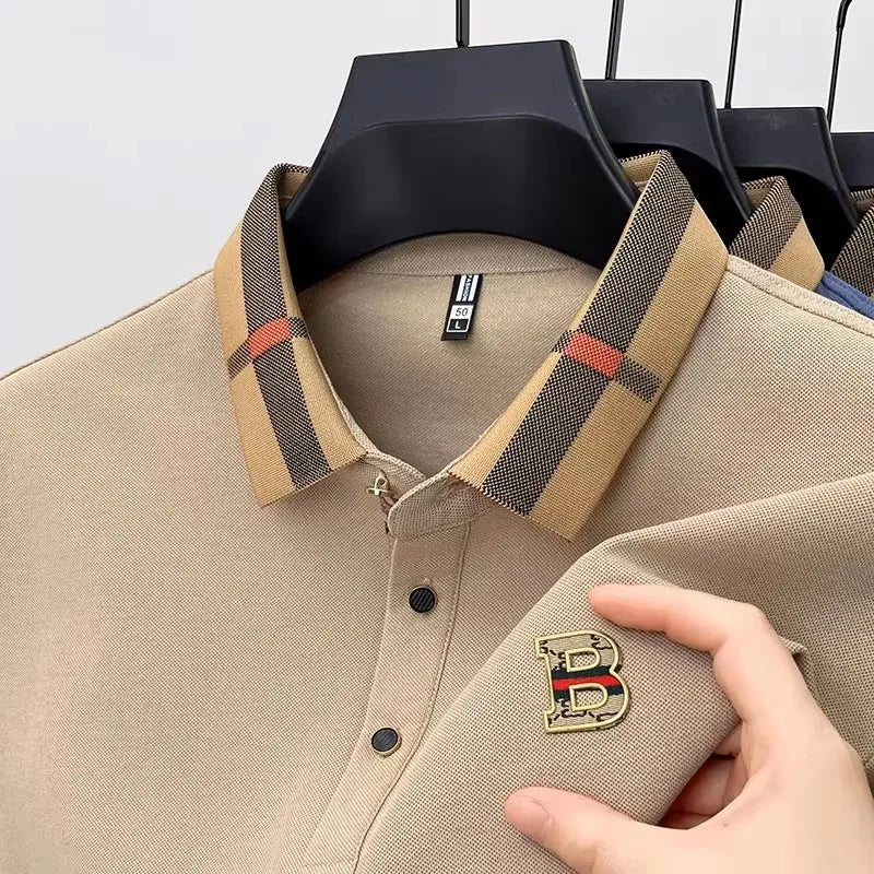 Polo de manga corta con logo de marca de lujo, camisa de polo de seda y algodón de alta gama, transpirable, para hombre, nueva colección de verano, camiseta Paul, ropa de hombre informal de moda.