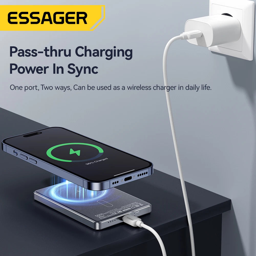 Essager tynn trådløs powerbank magnetisk 20W 5000mAh bærbar hurtiglading eksternt batteri for Magsafe for iPhone 16 15 14 13
