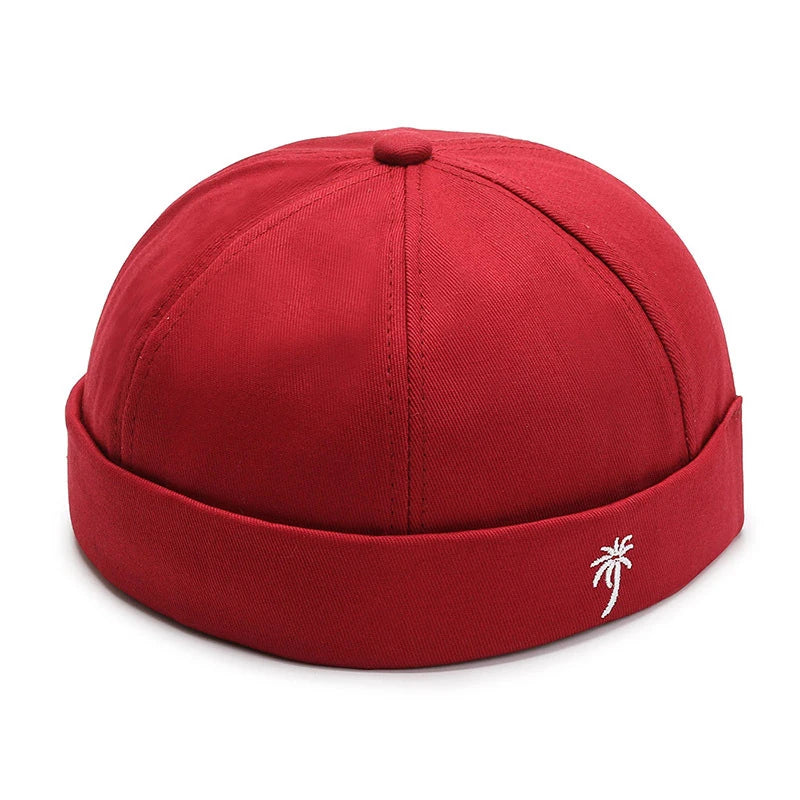 Gorro de punto vintage con bordado de palma para hombre, gorro docker, gorro de propietario de primavera, gorro sin ala unisex de Hip Hop, gorros ajustables