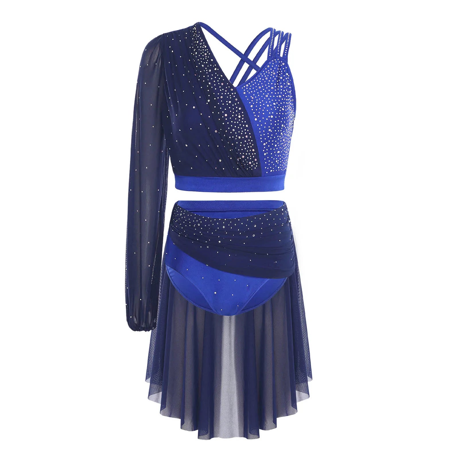 Modern Ballet Dance Set for Women Mesh Top with Skirted Briefs 2 Piece Lyrical Outfits Ballerina Girls Stage Performance Costume
