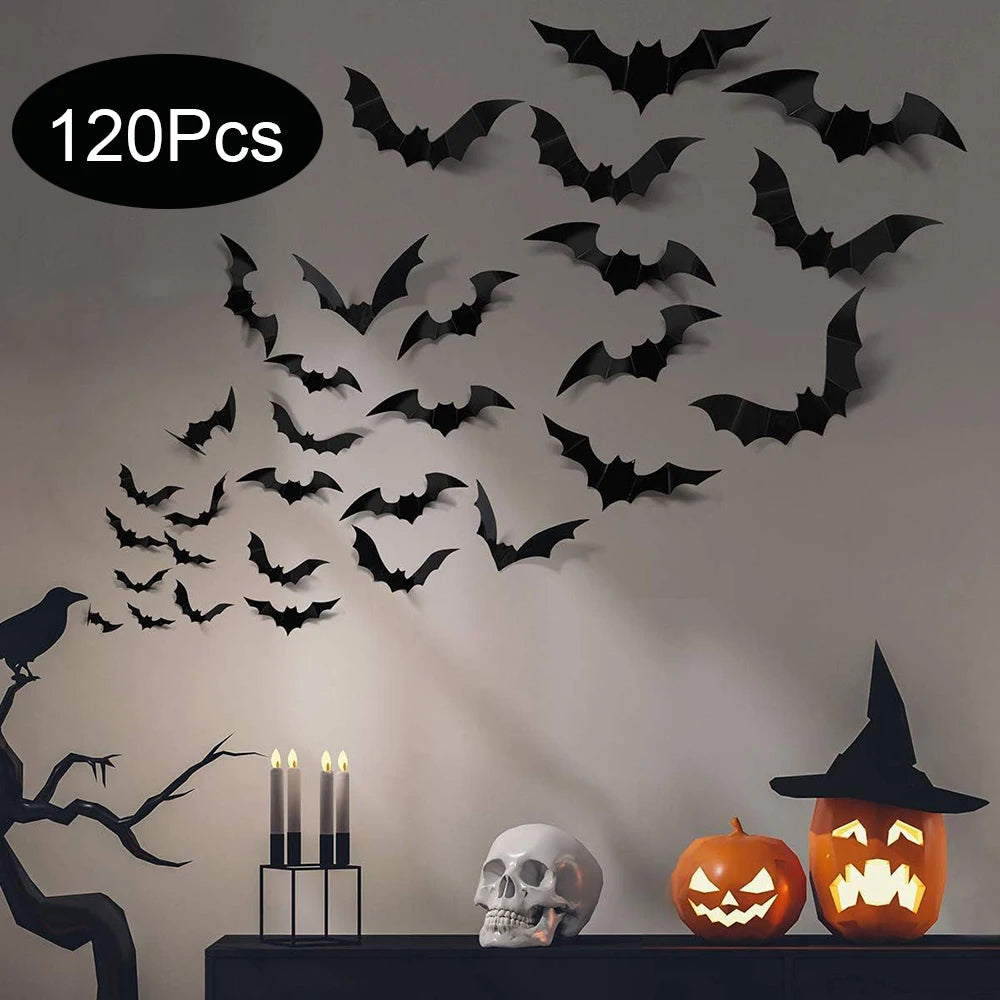 Halloween-flaggermusdekorasjon, svarte PVC-flaggermus på veggdekor, Halloween-flaggermusveggklistremerker, skrekkdekor til verandaen
