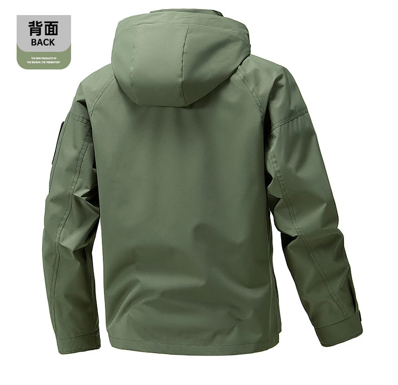 Cortavientos Cargo para Hombre, Chaquetas de Motocicleta, Ropa Militar Impermeable, Chaqueta con Capucha para Hombre, Abrigo para Acampar al Aire Libre y Senderismo
