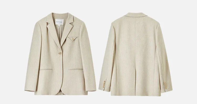 SENTUBILA Trajes de falda para mujer, mezcla de lino, hombreras, blazer de un solo botón, faldas mini sólidas y elegantes, conjuntos de dos piezas 151Z58181