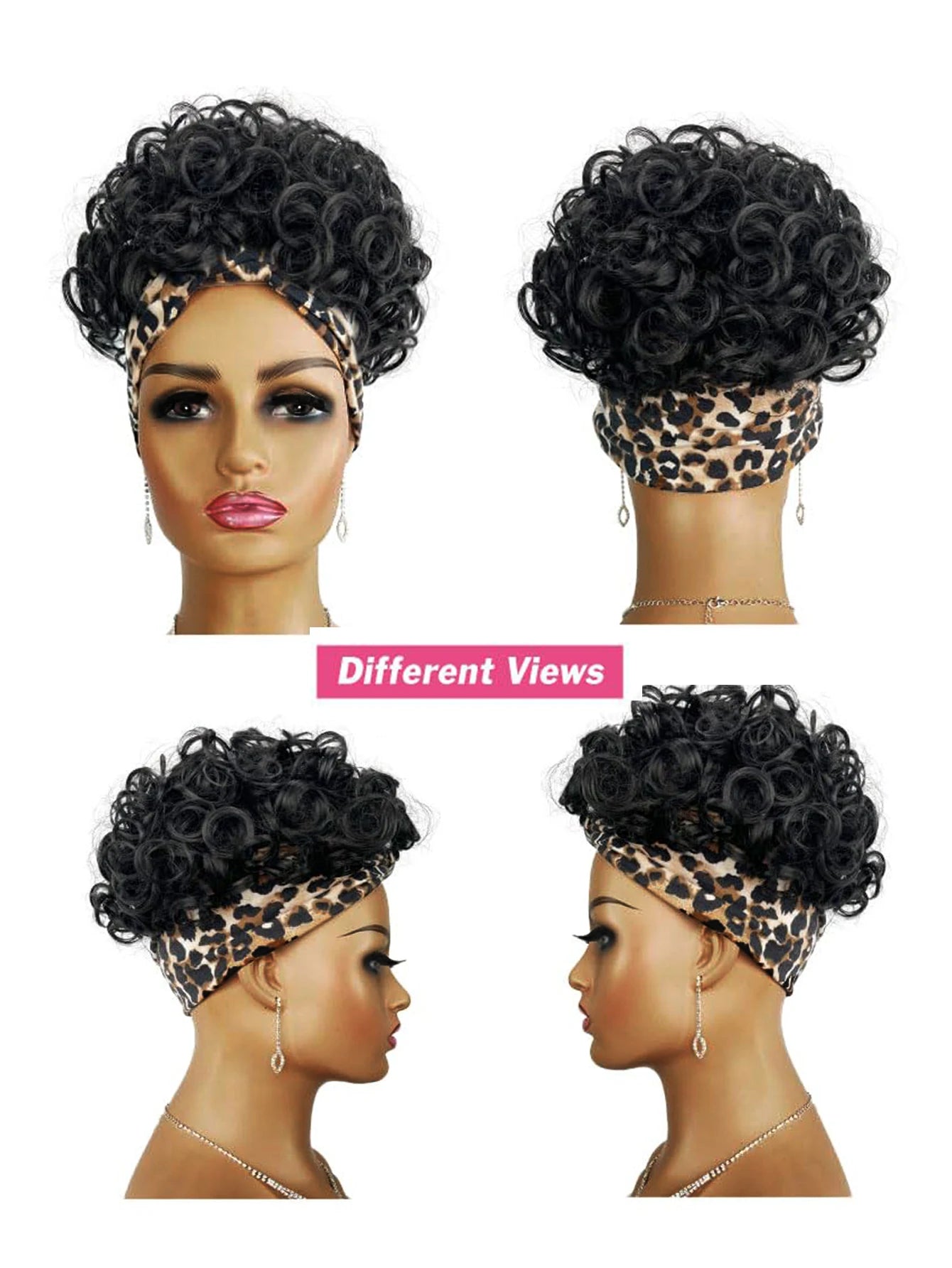 Large Curly Wigs with Headbands Attached for Black Women Synthitic Short Kinky Curly Wigs for Black Women With 2 Secure Clips