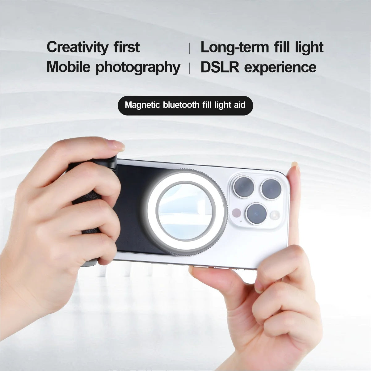 Poignée magnétique pour smartphone avec télécommande Bluetooth amovible de 30 m et éclairage d'appoint, anti-tremblement, poignée pour selfie et support photo