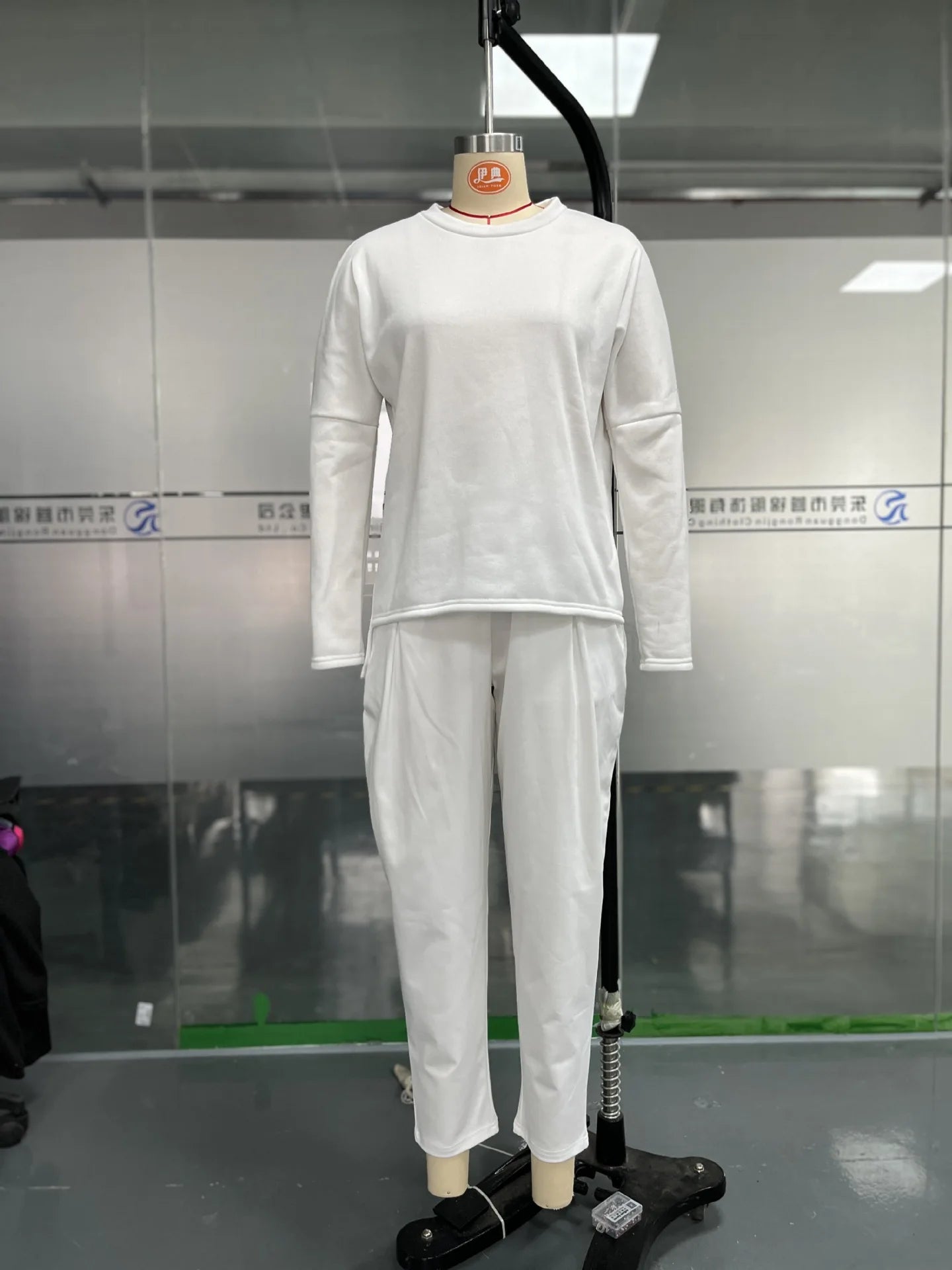Conjuntos de dos piezas de pantalón para mujer, tops lisos de manga larga, cuello redondo, casual, pantalones largos de cintura media, bolsillos, elegante regular