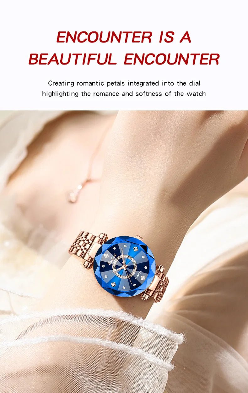Reloj de Mujer de Lujo Ligero a la Moda con Diamantes, Reloj de Cuarzo Elegante Impermeable V005