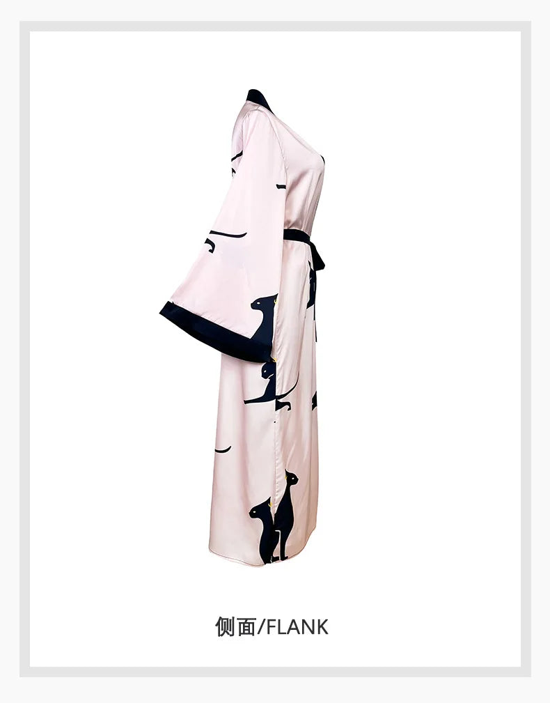 Vestido de fiesta de boda, moda, estampado, bata, ropa de mujer, camisón suelto de seda satinada, manga larga, bata de baño para mujer