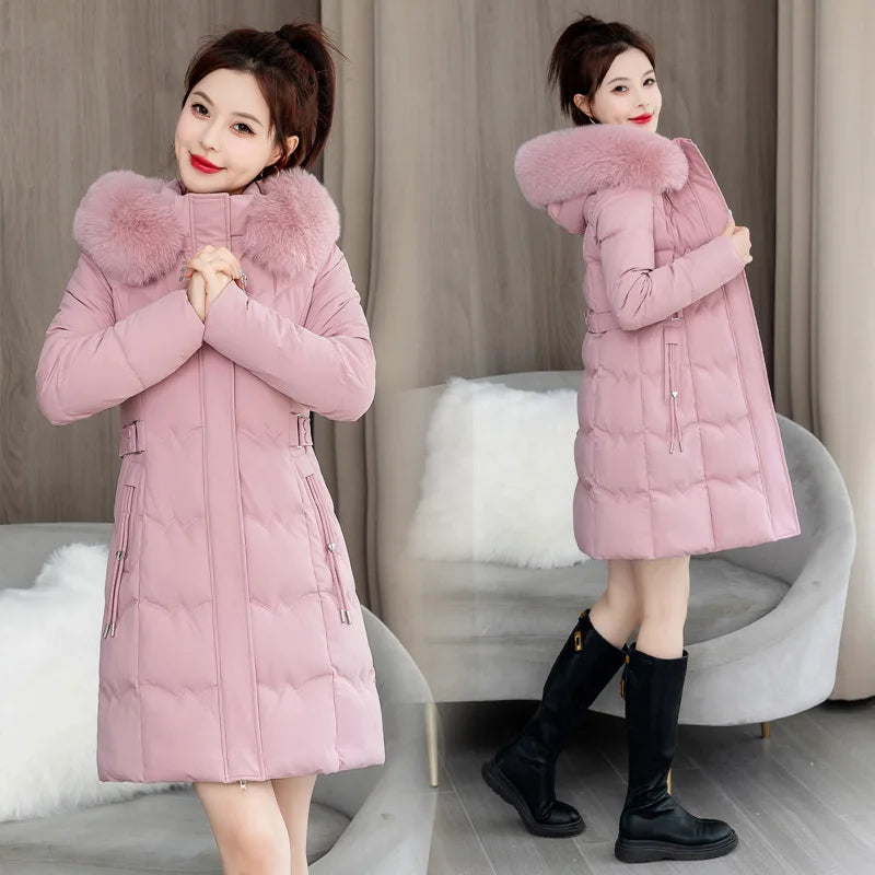 Parkas con Capucha Abrigos Mujer Chaquetas de Largo Medio Liso Cremallera Bolsillo Cintura Ajustada Cordón Manga Larga Gruesa Informal Invierno 2025