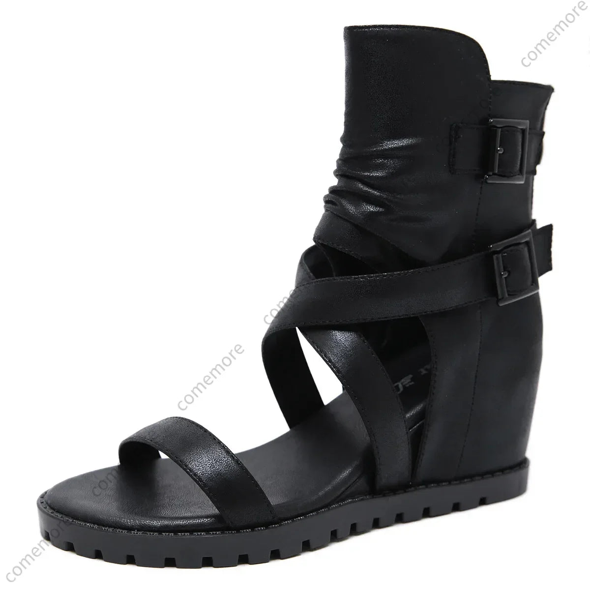 Zapatos de Mujer Sandalias de Lujo Diseñador Retro Tacón de Cuña Correas con Hebilla Suela Suave Zapatillas de Señora