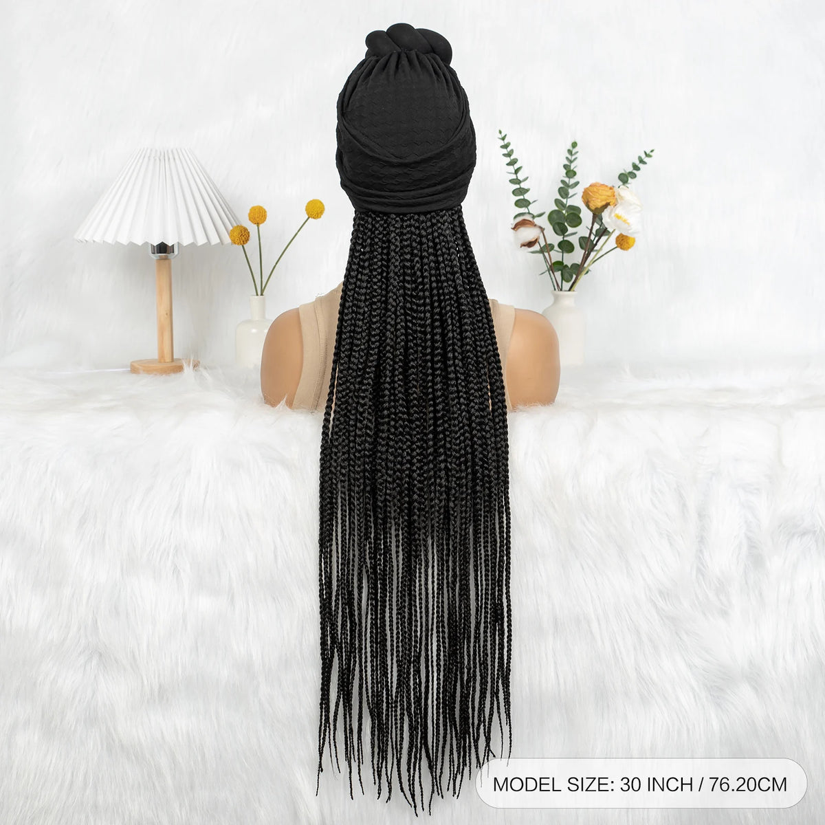 Pelucas trenzadas sintéticas con turbantes de moda para mujer, sombrero diario, diadema, peluca de 30 pulgadas con trenzas sin nudos para mujer