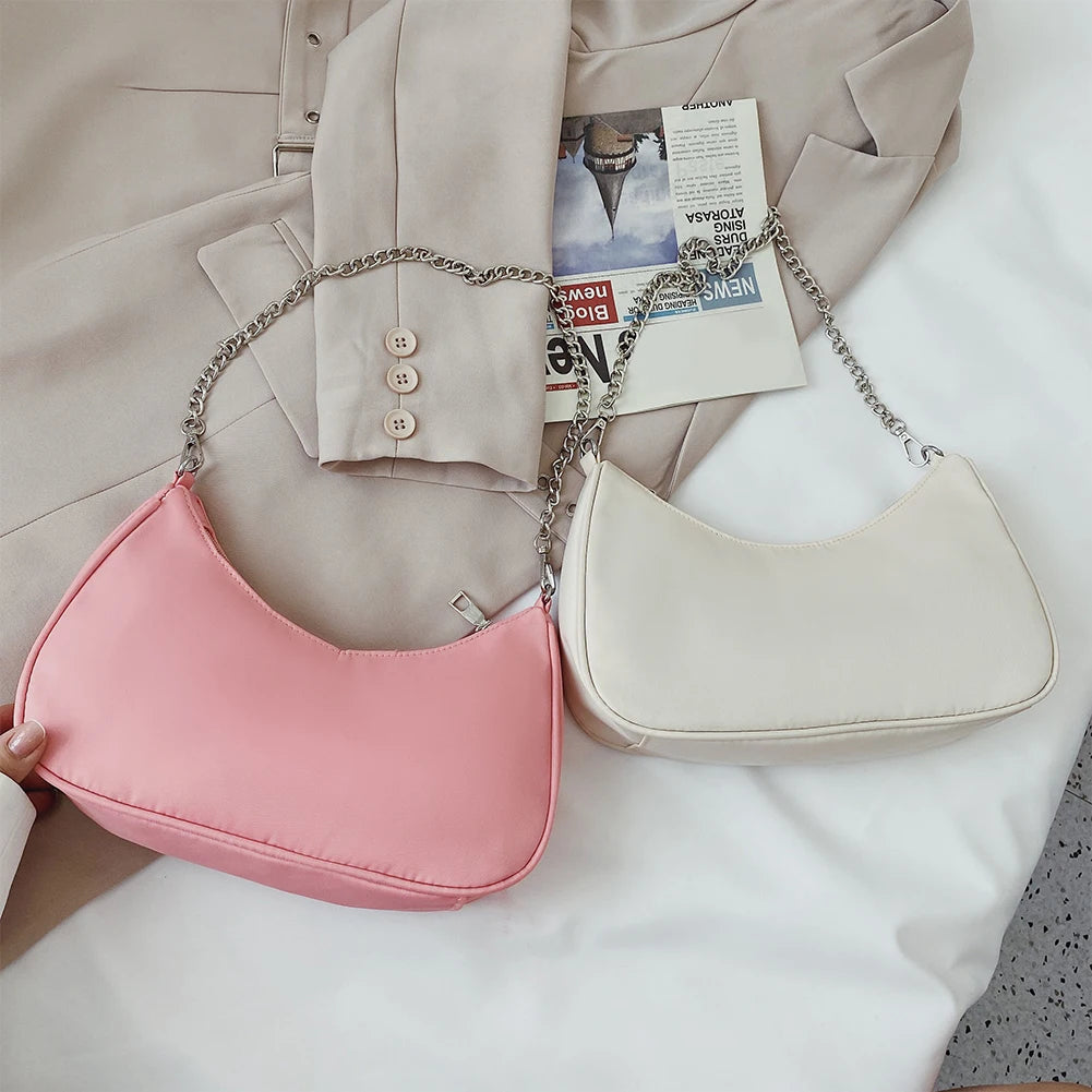 Solid Color Shoulder Purse Women Underarm Bag Ladies Fashion Top-handle Clutches Black Beige White Pink Handbag Pouch
