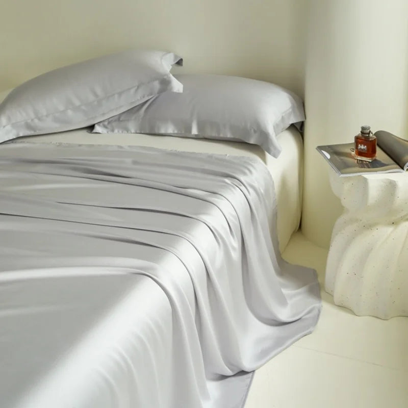 Us Queen Ensfarget Grått Overlaken, Silkemykt Eukalyptus Lyocell Plantefiber Flatt Laken 228*259cm*1 stk Pustende Mykt Hjemmesengetøy