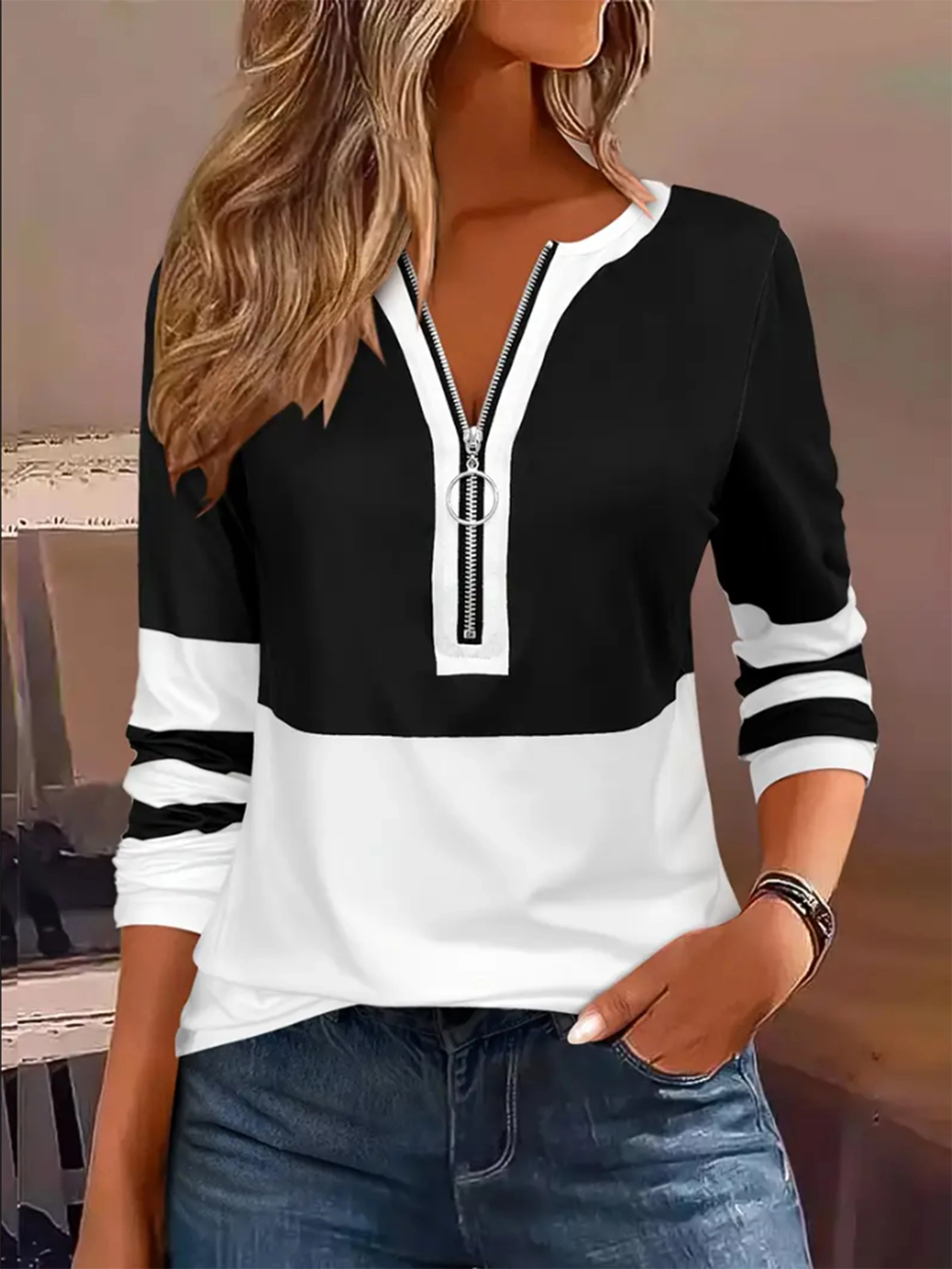 Camiseta extragrande con cremallera y estampado geométrico