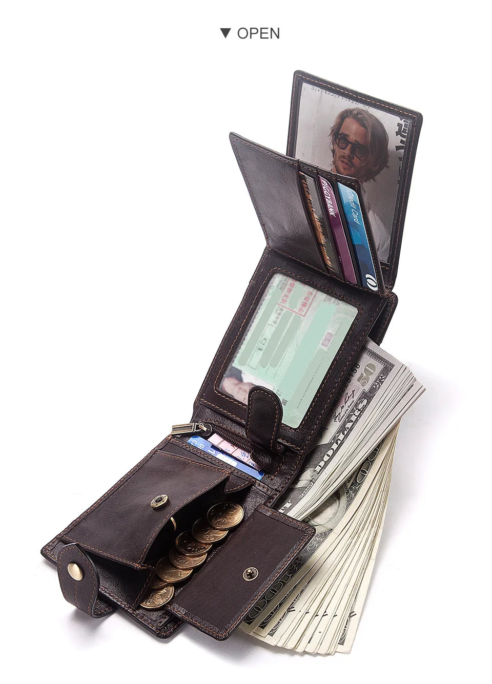 HUMERPAUL Lujosa cartera de cuero 100 % genuino para hombre, delgada, minimalista, duradera, con monedero, bolsillo para monedas, bloqueo de tarjetas de crédito.