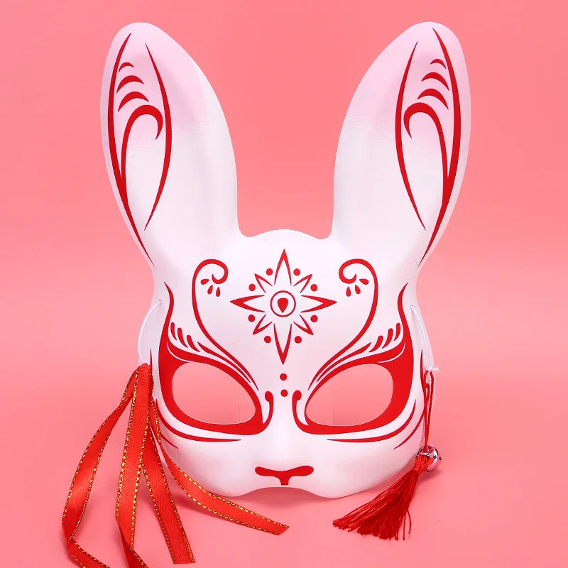 Máscara de conejo de estilo japonés, máscaras de media cara, zorros, conejo, accesorios de cosplay, máscaras de fiesta de disfraces de Halloween, máscara de anime para mujeres y hombres