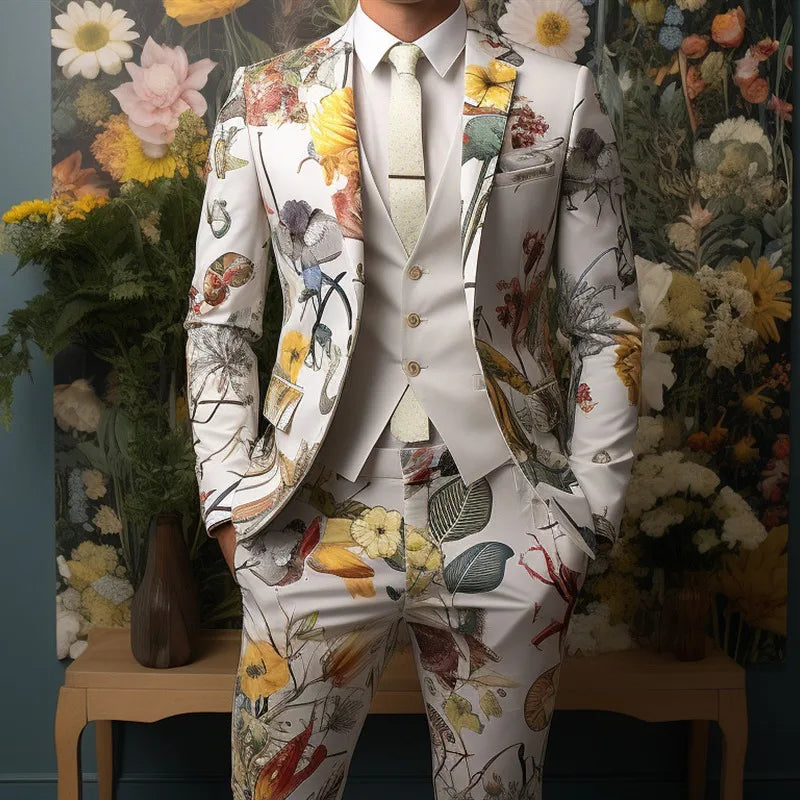 Traje casual de hombre, abrigo y pantalón con estampado digital de exquisitas rosas, para cosplay, fiesta, escenario o discoteca