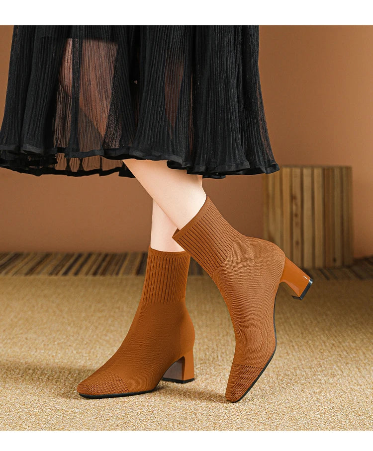 Botas de mujer, nueva moda, punta fina, tejido suave, informales, cómodas (altura del tacón 4.5 cm)