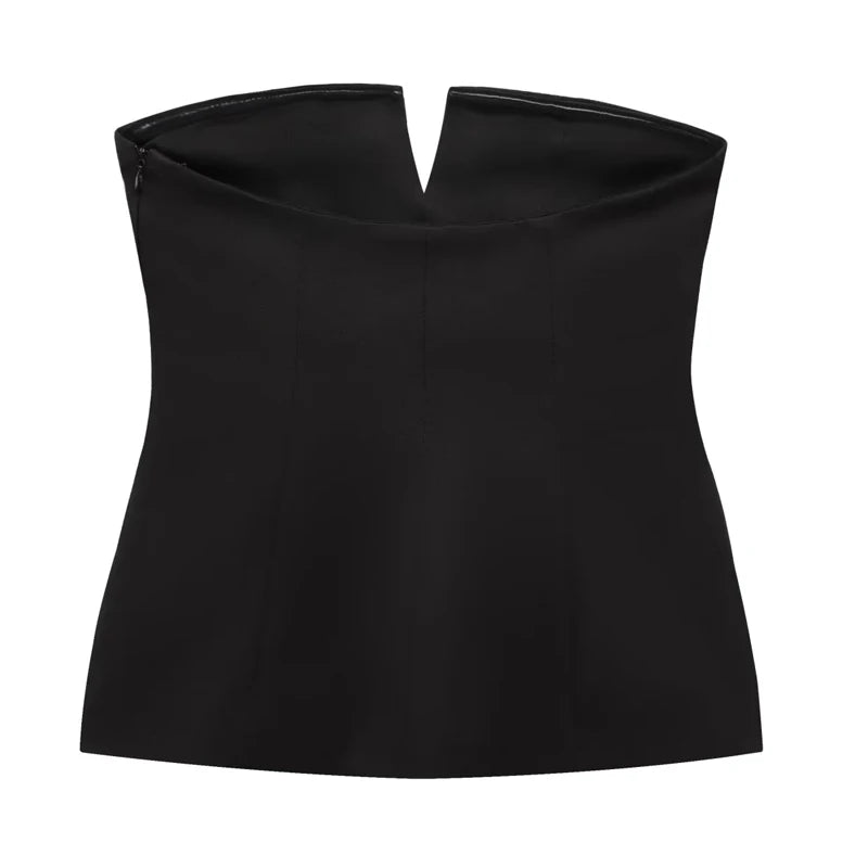 TRAF Tops para mujer Top corto sin tirantes blanco roto Corsé de verano para mujer Tops de tubo sexys sin espalda Camiseta sin mangas de color liso