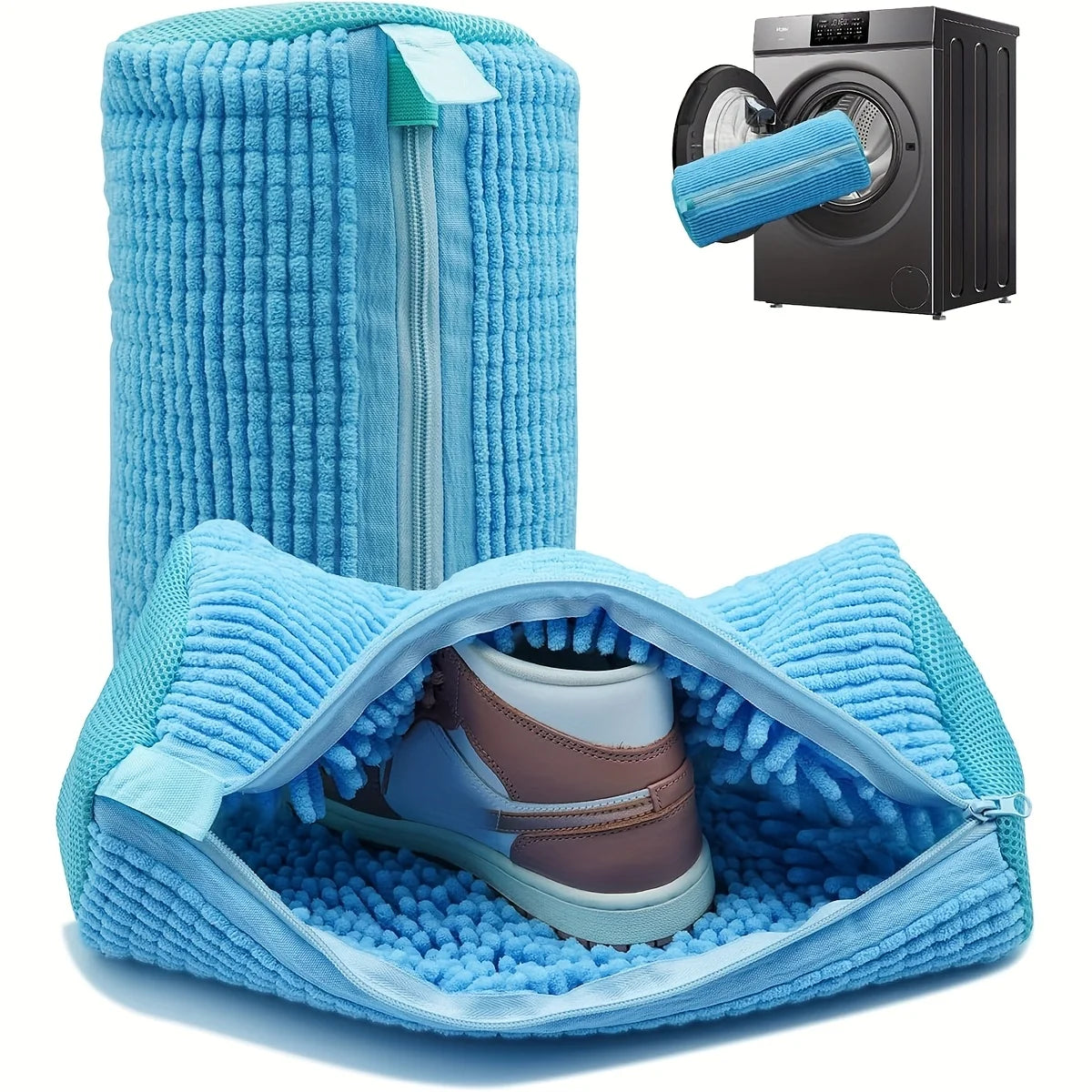 Bolsa de lavado de zapatos Fluffy Fiber 360° Surround Cleaning - Bolsa de lavandería reutilizable, duradera, lavable a máquina con cierre de cremallera (1 unidad)