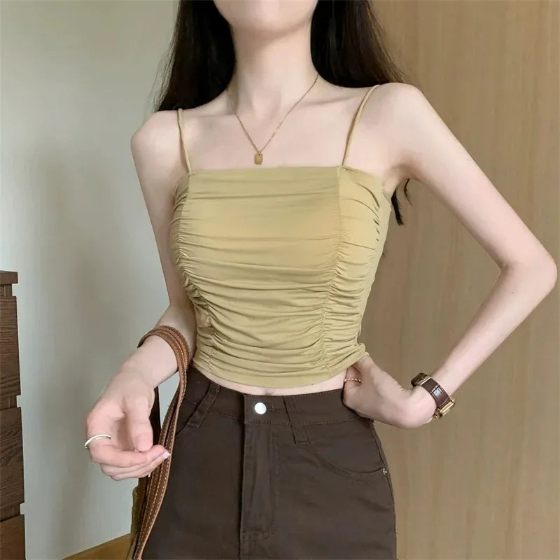 Camisetas sin mangas para mujer, tops sexys, tops de tubo para niñas con tirantes, camisola blanca para mujer, sujetadores acolchados, ropa de mujer, corsé.