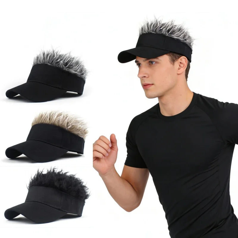 Sombrero de ala ancha con pelo sintético peinado con pinchos, gorra de béisbol de golf anti-UV para hombres y mujeres africanos, gorra de sol con pelo falso para deportes, correr, viseras de protección solar