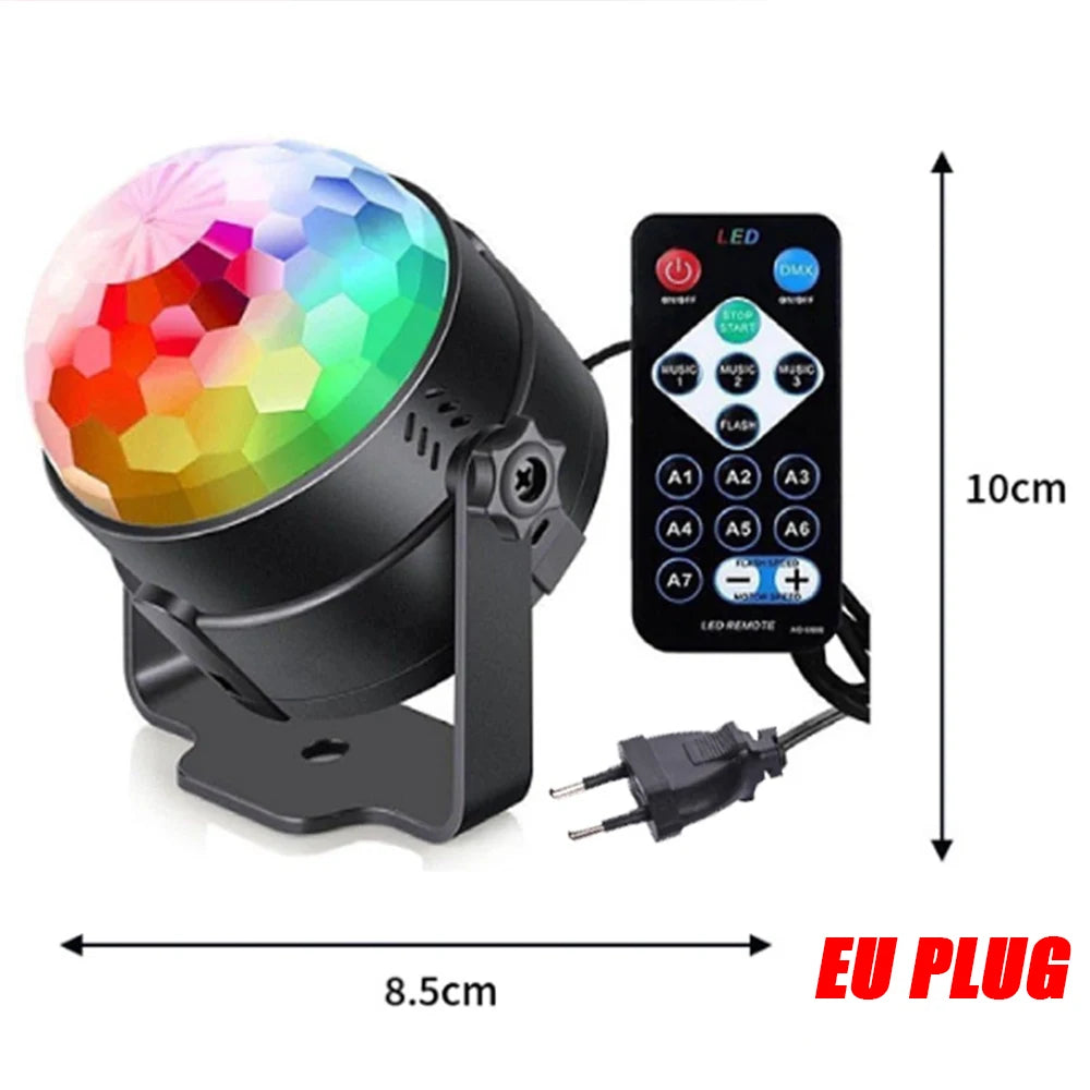 Luz LED de escenario para discoteca, bola giratoria, estroboscópica, control de sonido remoto, mágica, para coche, RGB, regalo de Navidad, fiesta, club, lámpara de espectáculo láser