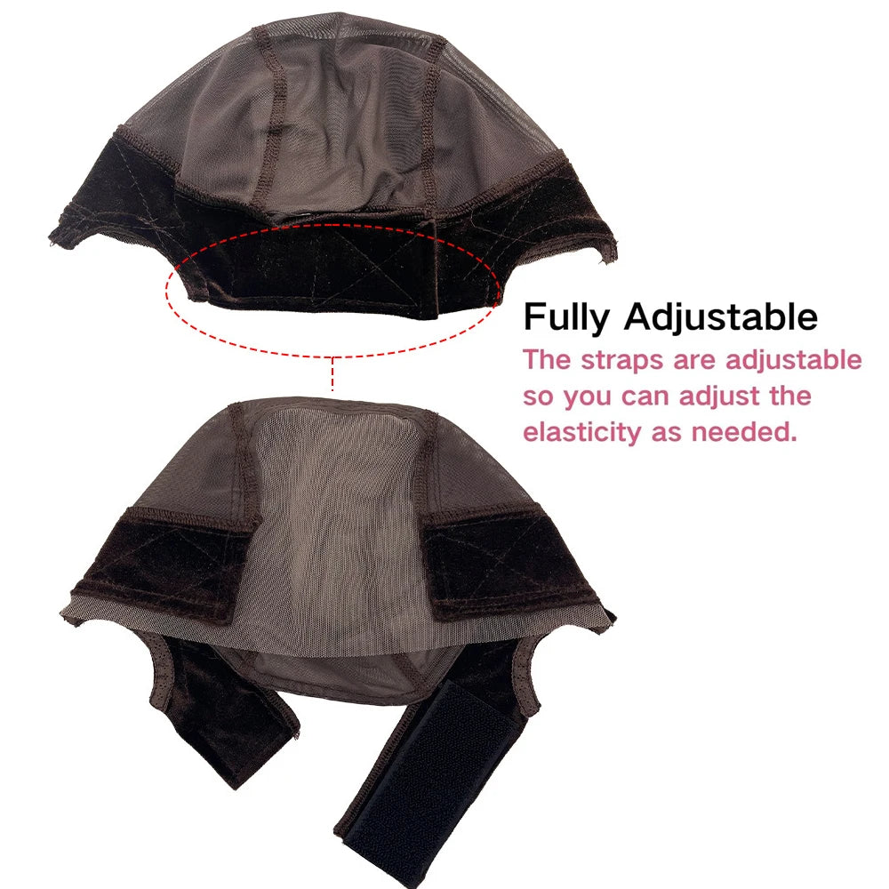 Diadema de mujer con gorro de peluca de encaje HD para hacer pelucas, gorros de peluca en forma de U con agarre de terciopelo ajustable para usar peluca, redecilla para el pelo color nude.