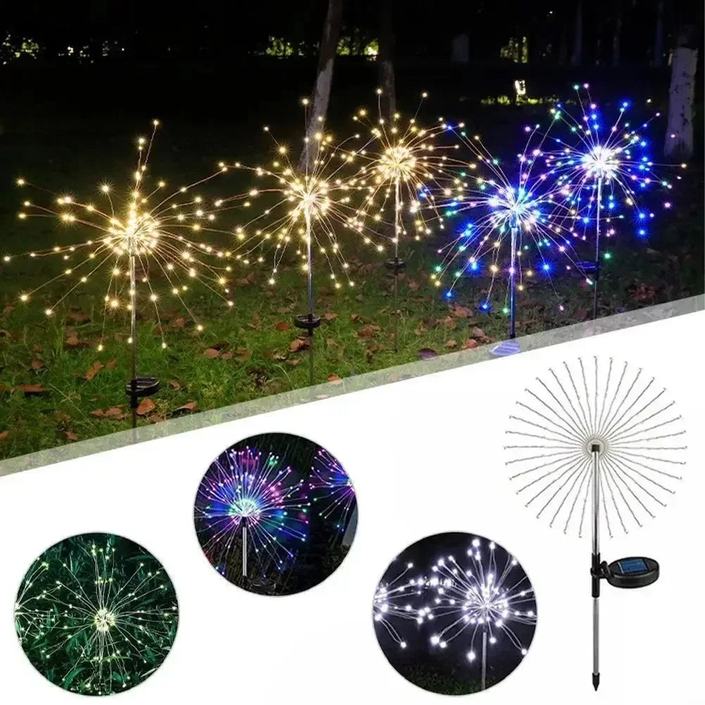 Guirlande lumineuse solaire LED extérieure en forme de feu d'artifice, étanche, en forme de pissenlit, pour la décoration de jardin et d'aménagement paysager. Décoration de pelouse et d'aménagement paysager.
